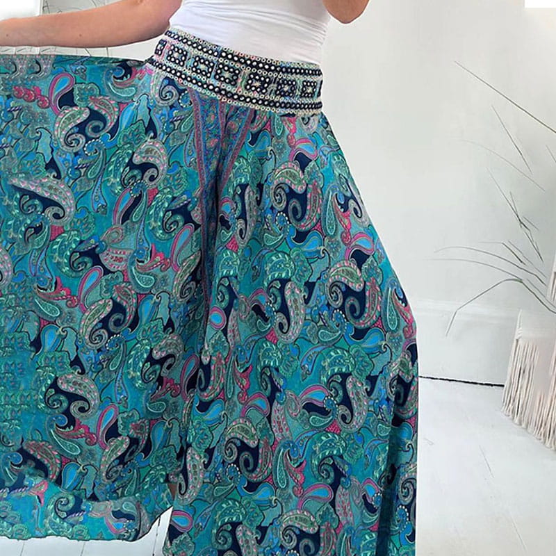 Byxor med vida ben | Paisley | Flödande | Boho byxor | Sommarbyxor för damer-Eva Jonsson