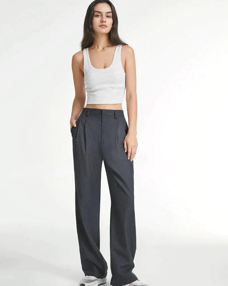 Byxor med vida ben - Plisserade - Hög midja - Slacks med vida ben - Byxor för kvinnor-Eva Jonsson