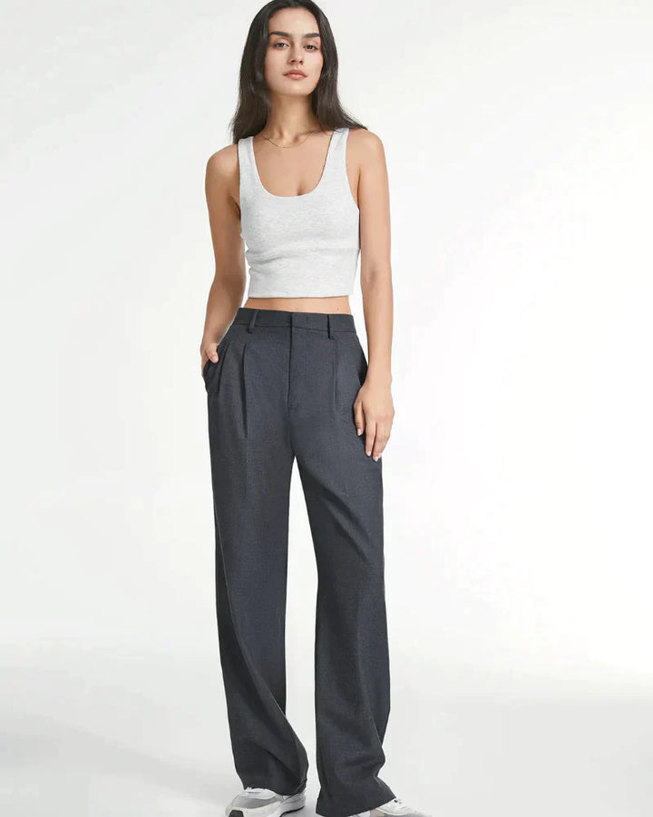 Byxor med vida ben - Plisserade - Hög midja - Slacks med vida ben - Byxor för kvinnor-Eva Jonsson