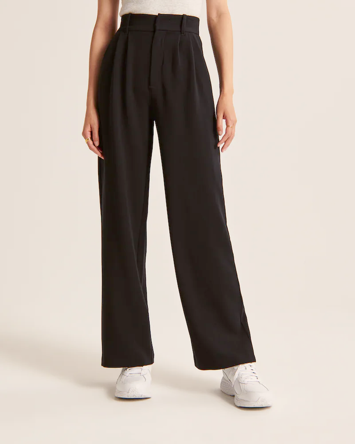 Byxor med vida ben - Plisserade - Hög midja - Slacks med vida ben - Byxor för kvinnor-Eva Jonsson