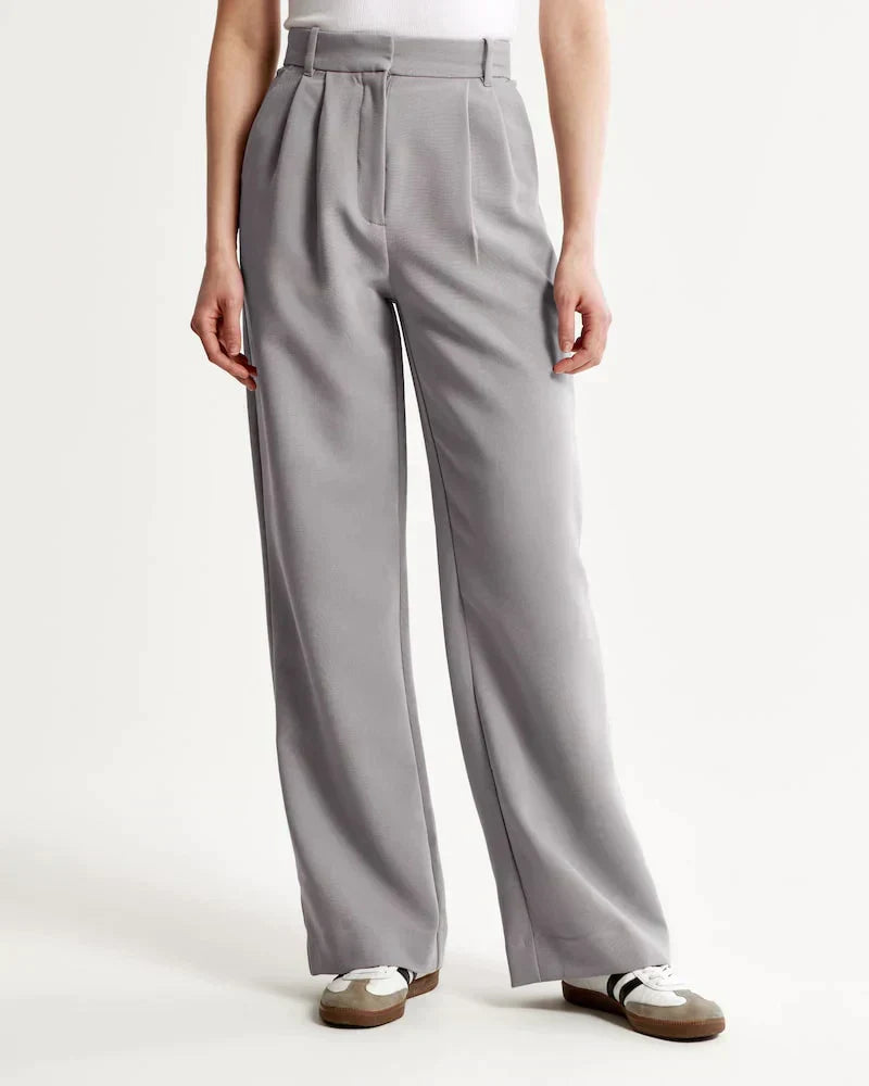 Byxor med vida ben - Plisserade - Hög midja - Slacks med vida ben - Byxor för kvinnor-Eva Jonsson