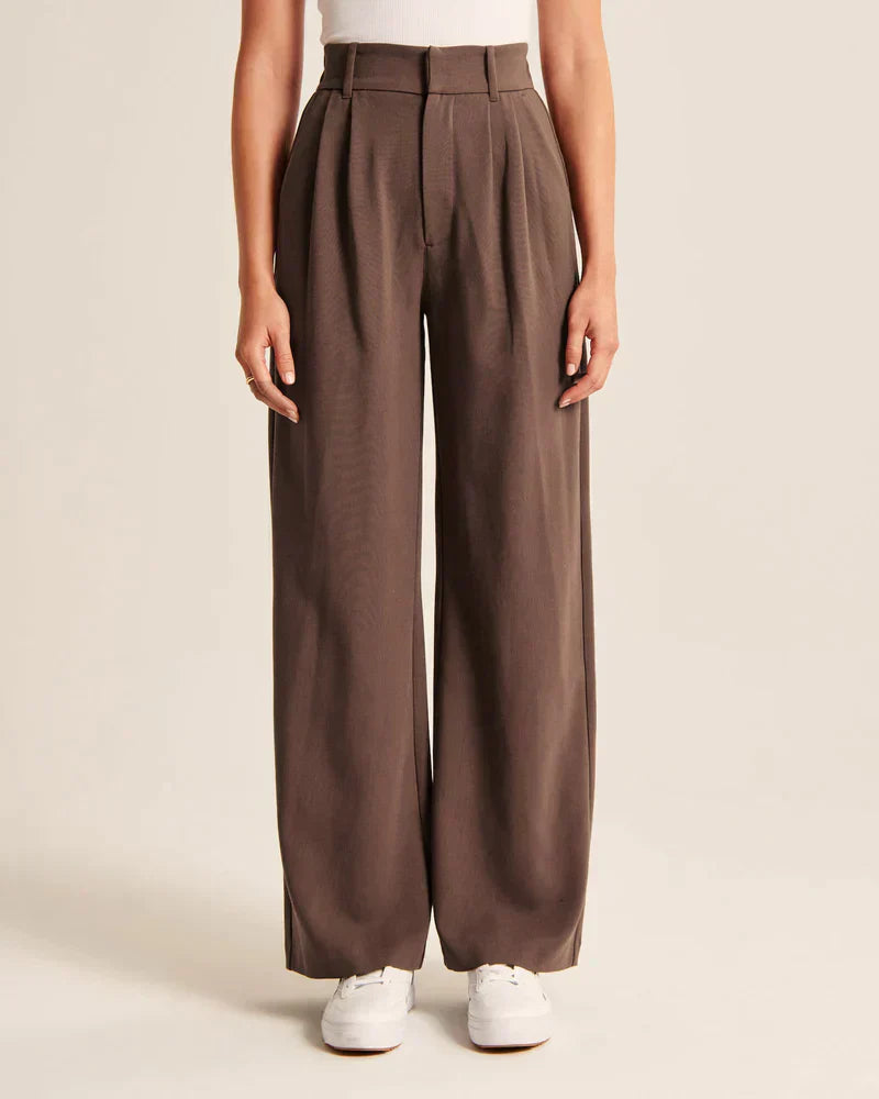 Byxor med vida ben - Plisserade - Hög midja - Slacks med vida ben - Byxor för kvinnor-Eva Jonsson