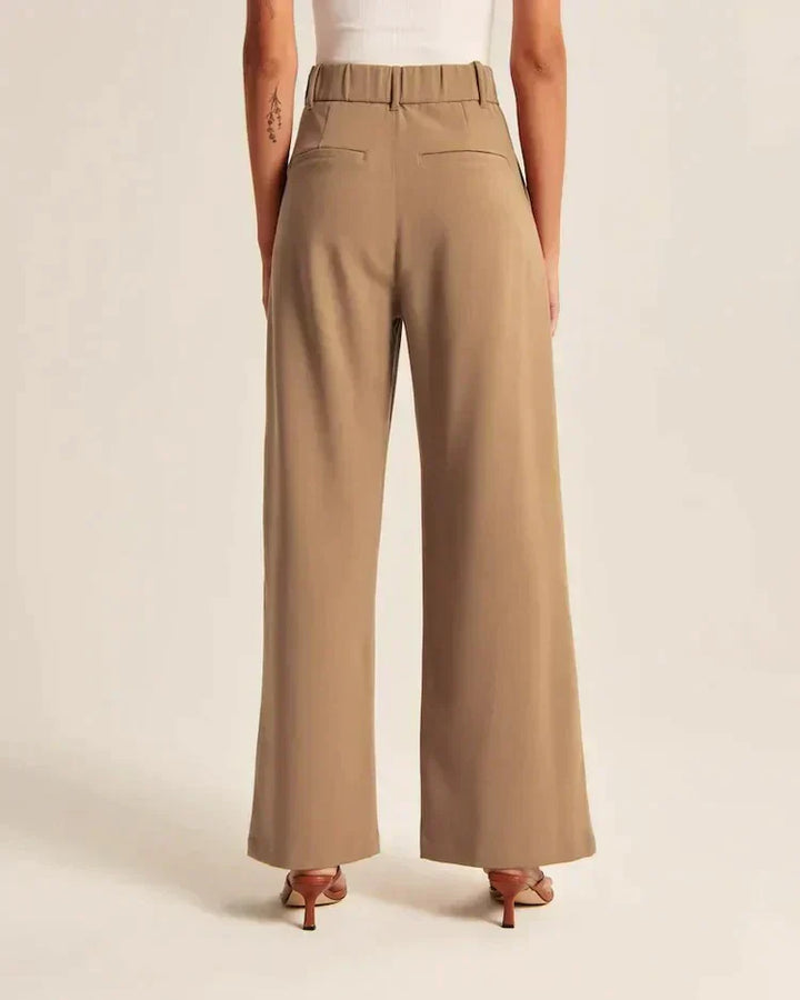 Byxor med vida ben - Plisserade - Hög midja - Slacks med vida ben - Byxor för kvinnor-Eva Jonsson