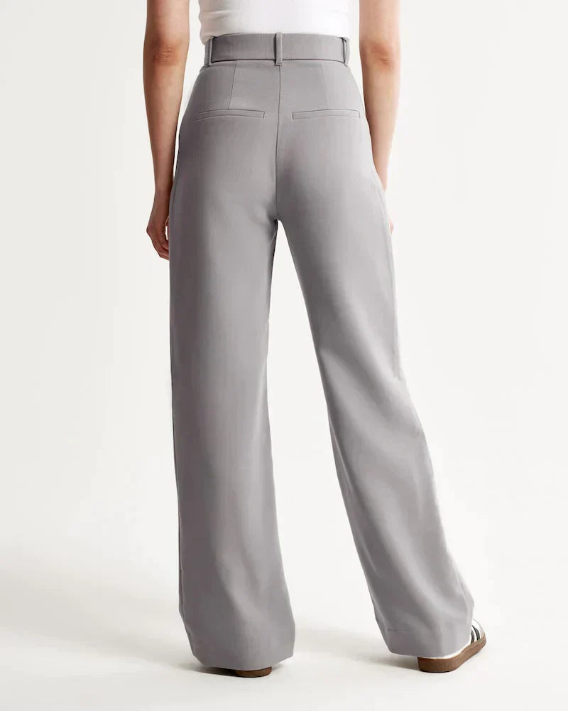 Byxor med vida ben - Plisserade - Hög midja - Slacks med vida ben - Byxor för kvinnor-Eva Jonsson