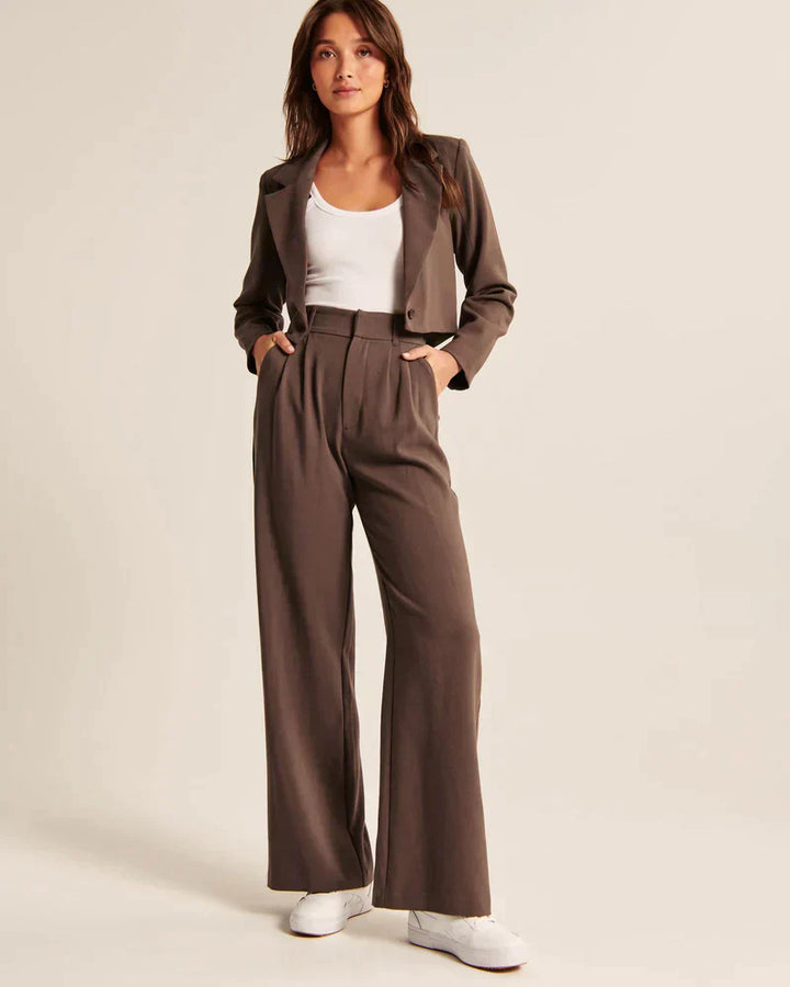 Byxor med vida ben - Plisserade - Hög midja - Slacks med vida ben - Byxor för kvinnor-Eva Jonsson