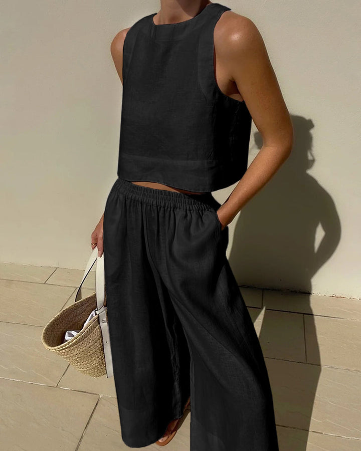 Byxor med vida ben och Topp - Casual Loose Fit - Set för Kvinnor för Sommaren-Eva Jonsson