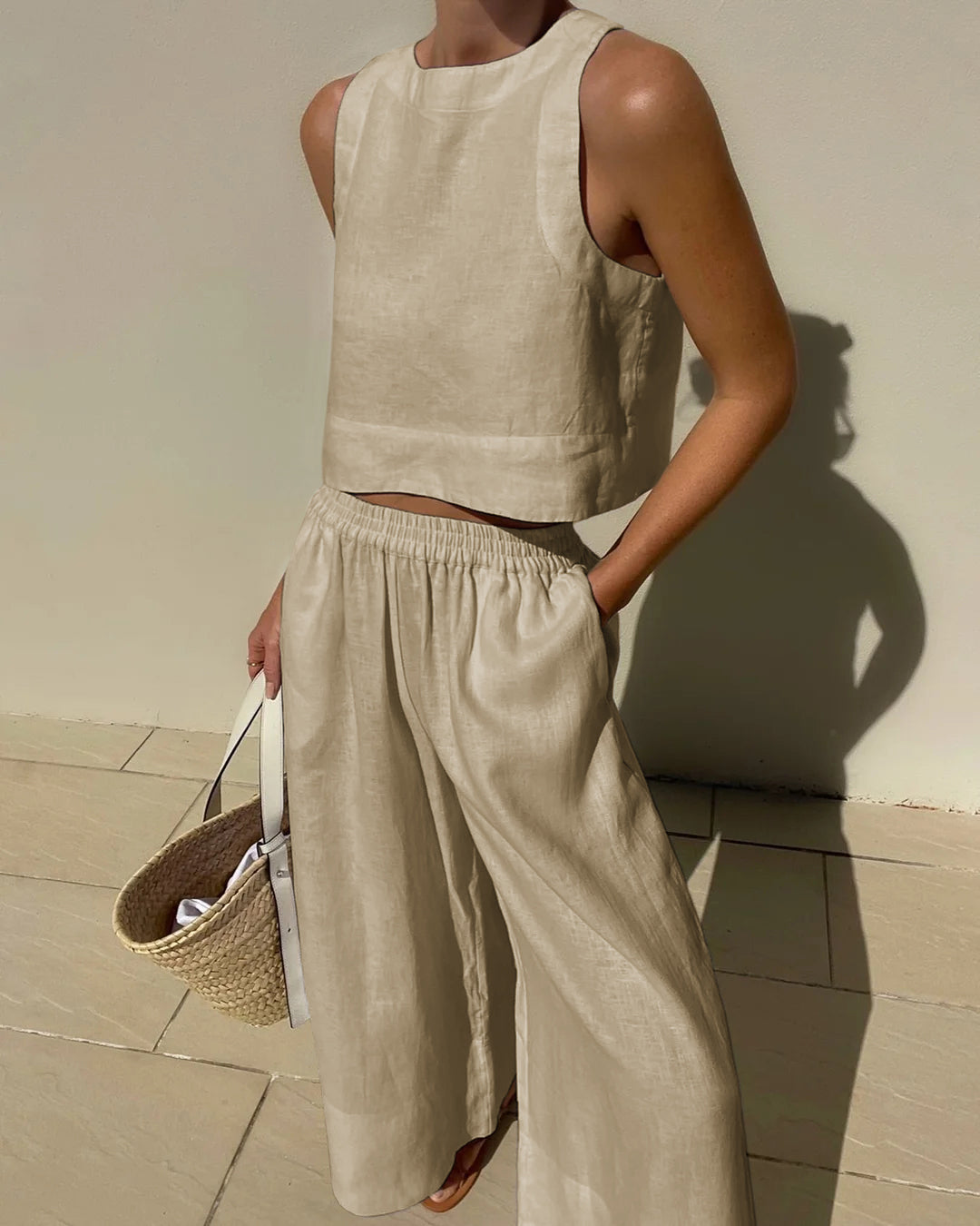 Byxor med vida ben och Topp - Casual Loose Fit - Set för Kvinnor för Sommaren-Eva Jonsson