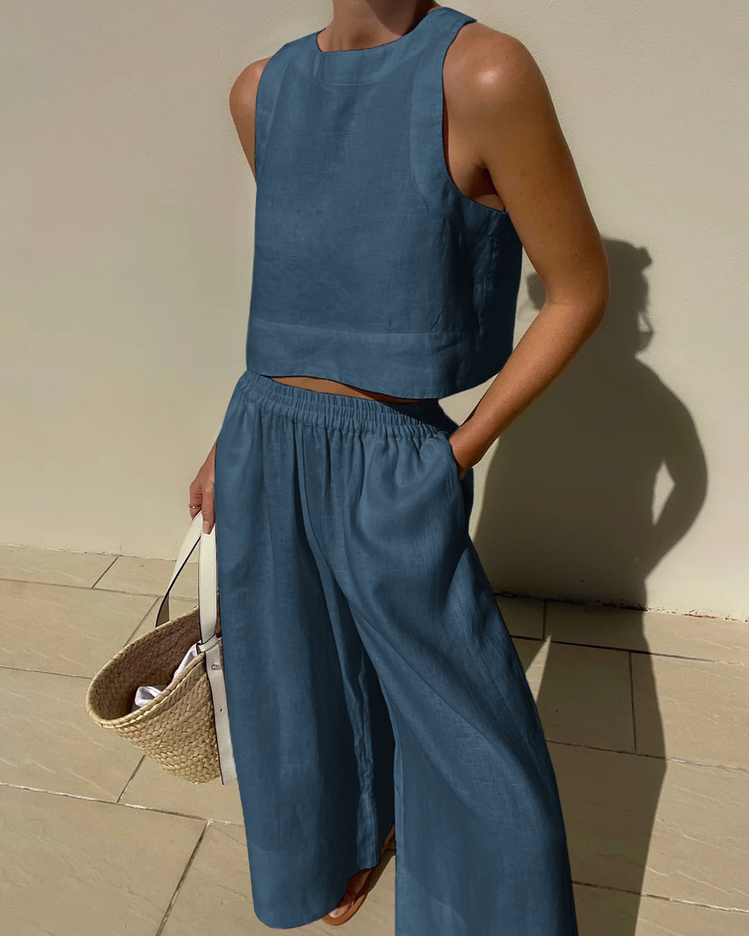 Byxor med vida ben och Topp - Casual Loose Fit - Set för Kvinnor för Sommaren-Eva Jonsson