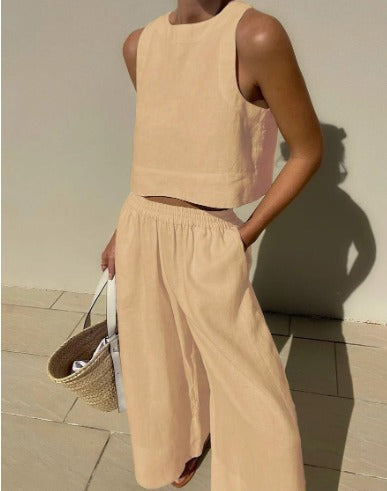 Byxor med vida ben och Topp - Casual Loose Fit - Set för Kvinnor för Sommaren-Eva Jonsson
