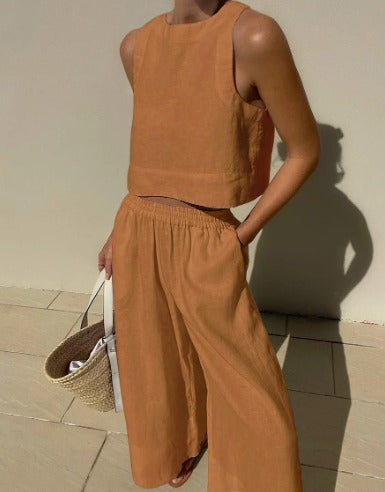 Byxor med vida ben och Topp - Casual Loose Fit - Set för Kvinnor för Sommaren-Eva Jonsson