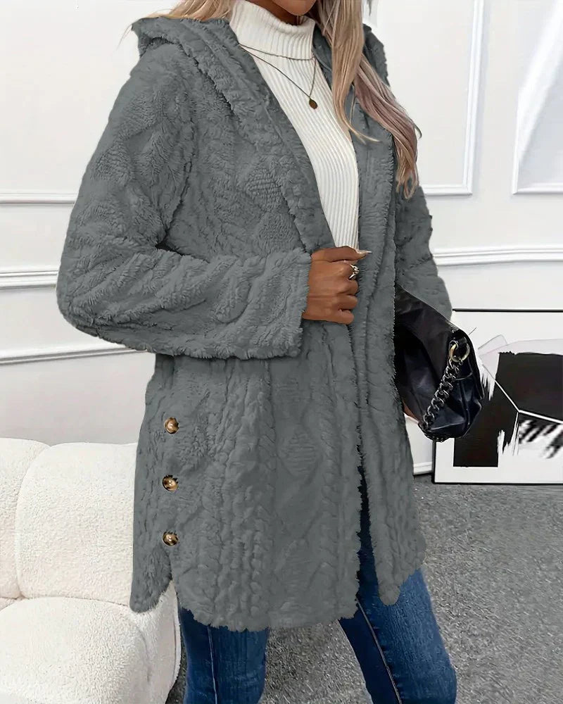 Cardigan i fleece | Hooded | Mellanlång | Cardigan Jacka | Cardigan för kvinnor-Eva Jonsson