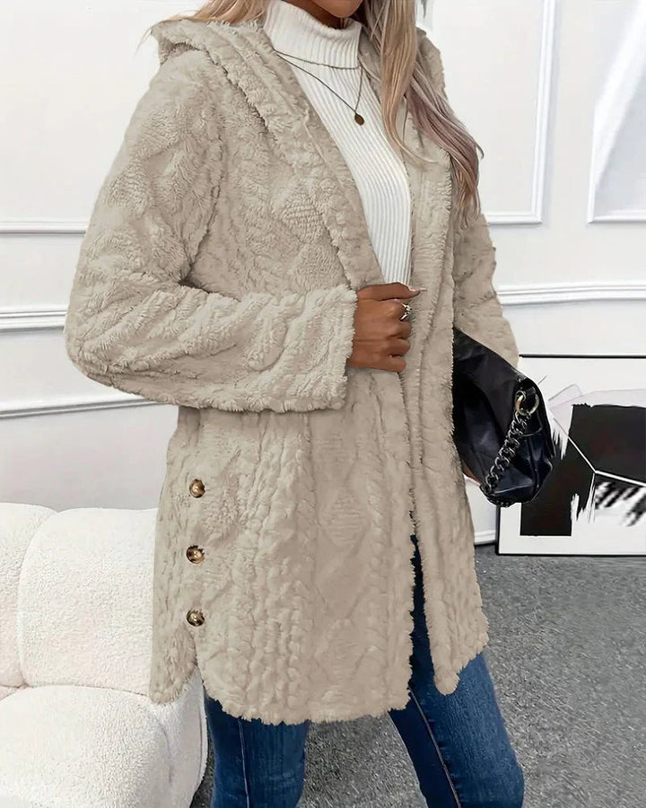 Cardigan i fleece | Hooded | Mellanlång | Cardigan Jacka | Cardigan för kvinnor-Eva Jonsson