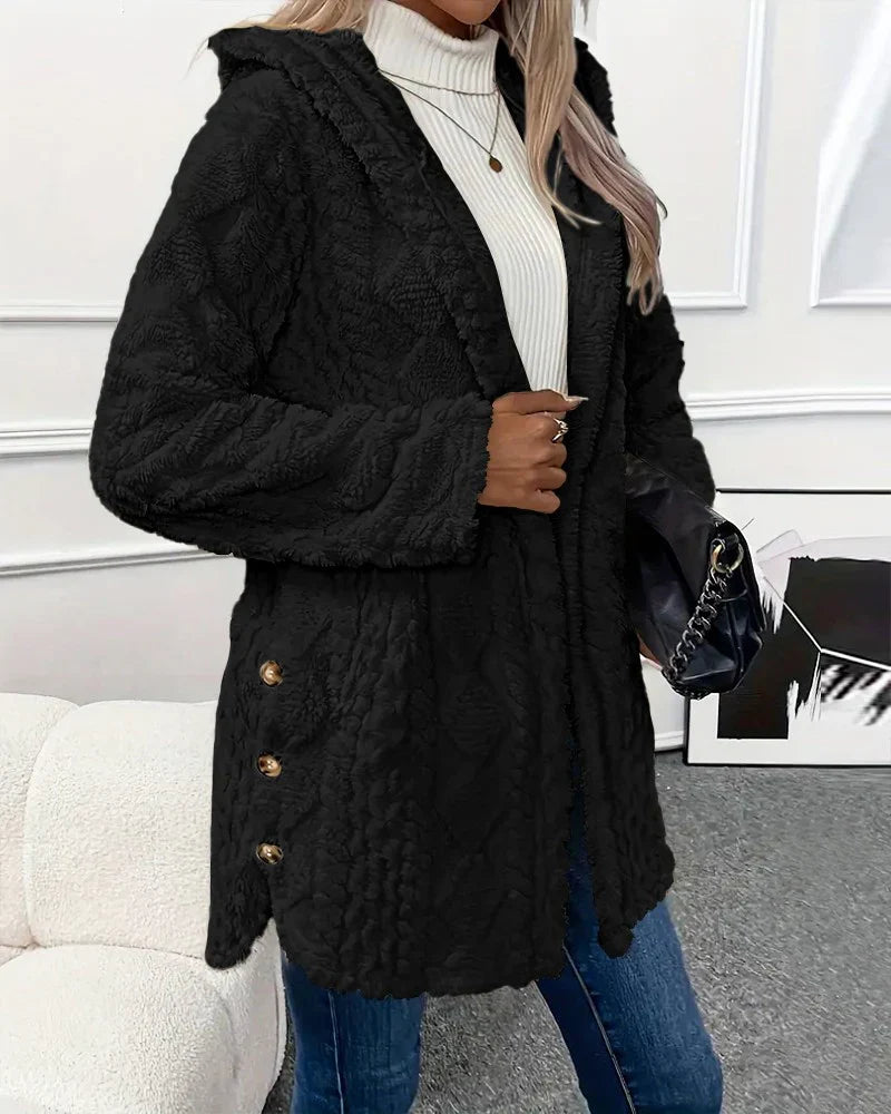 Cardigan i fleece | Hooded | Mellanlång | Cardigan Jacka | Cardigan för kvinnor-Eva Jonsson