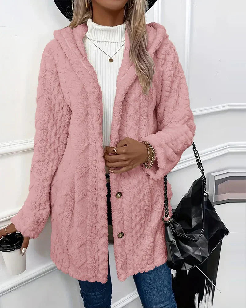Cardigan i fleece | Hooded | Mellanlång | Cardigan Jacka | Cardigan för kvinnor-Eva Jonsson