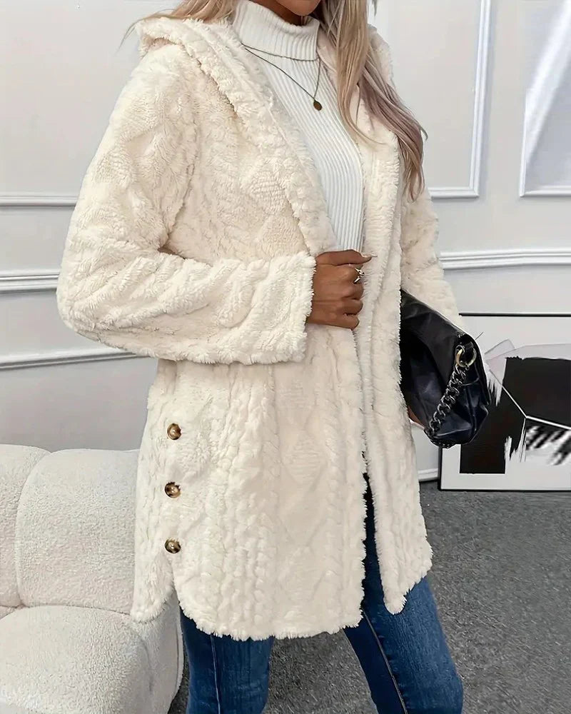 Cardigan i fleece | Hooded | Mellanlång | Cardigan Jacka | Cardigan för kvinnor-Eva Jonsson