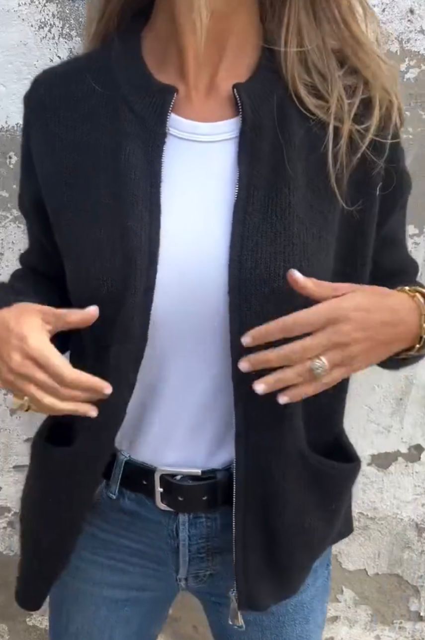 Cardigan med dragkedja - Varm - Fickor - Stickad cardigan - Damkläder-Eva Jonsson