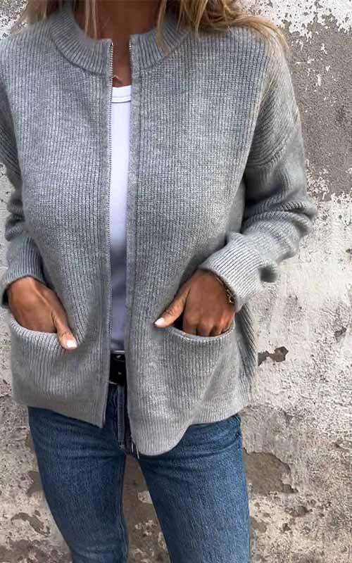 Cardigan med dragkedja - Varm - Fickor - Stickad cardigan - Damkläder-Eva Jonsson