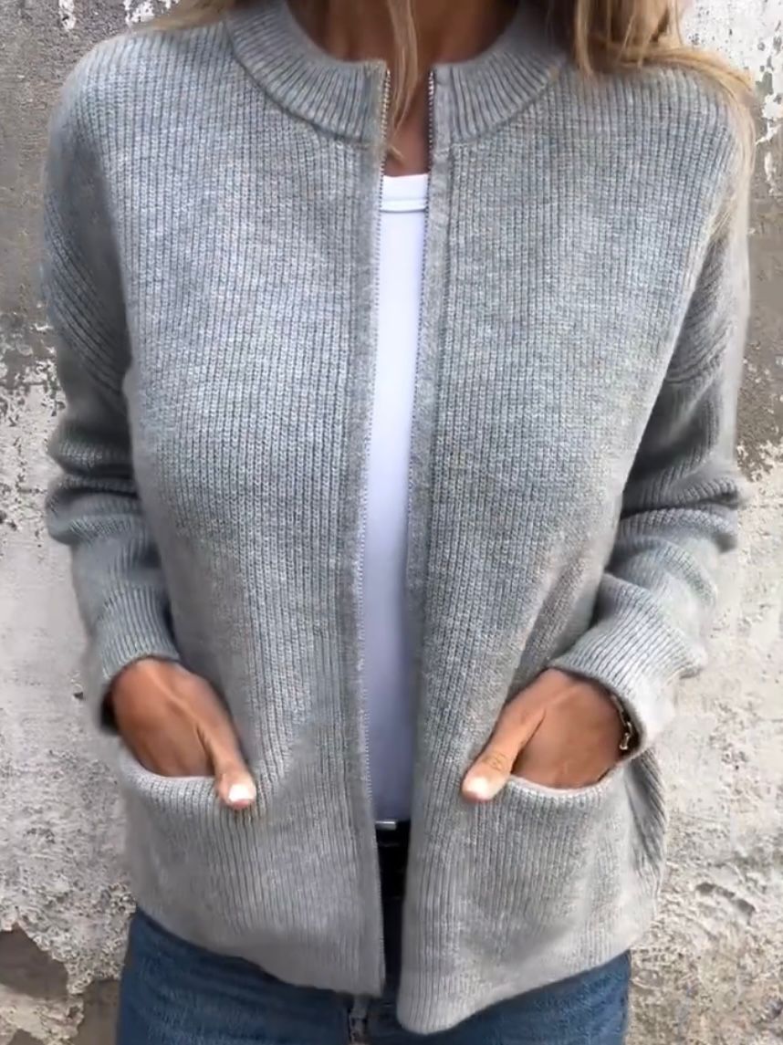 Cardigan med dragkedja - Varm - Fickor - Stickad cardigan - Damkläder-Eva Jonsson
