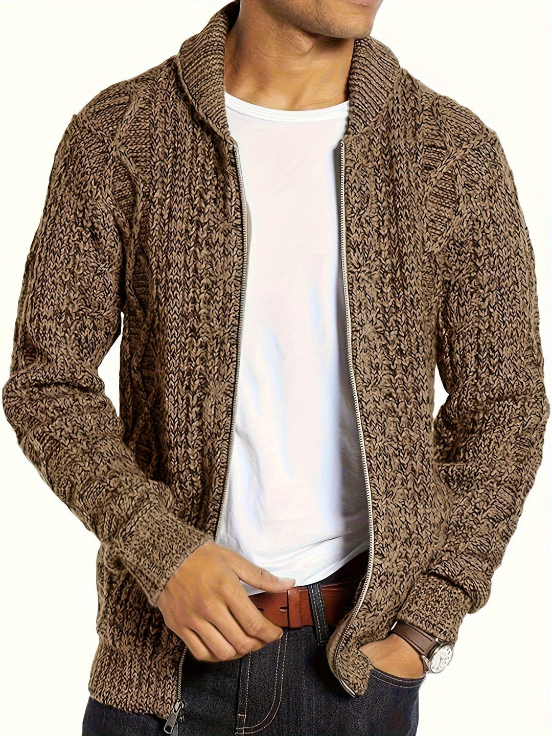 Cardigan med dragkedja - Varm stickad vintercardigan med full dragkedja för män-Eva Jonsson