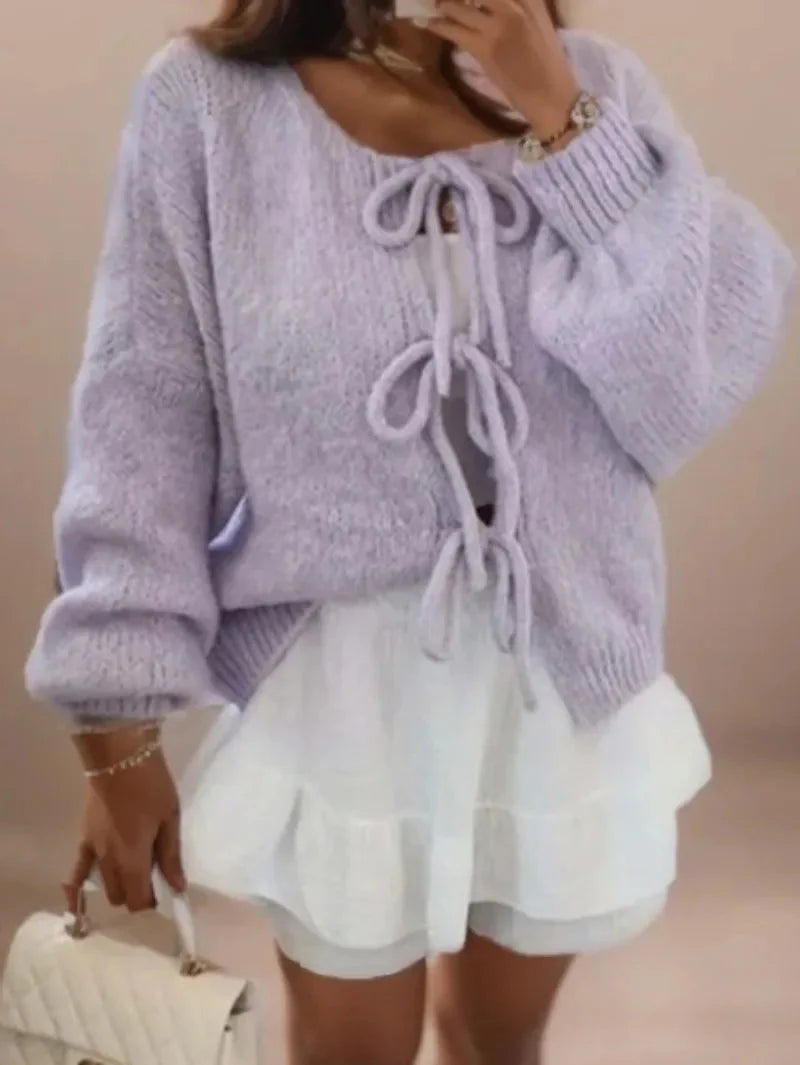 Cardigan med knytfront | Chunky | Oversized | Stickad kofta | Damstickat-Eva Jonsson