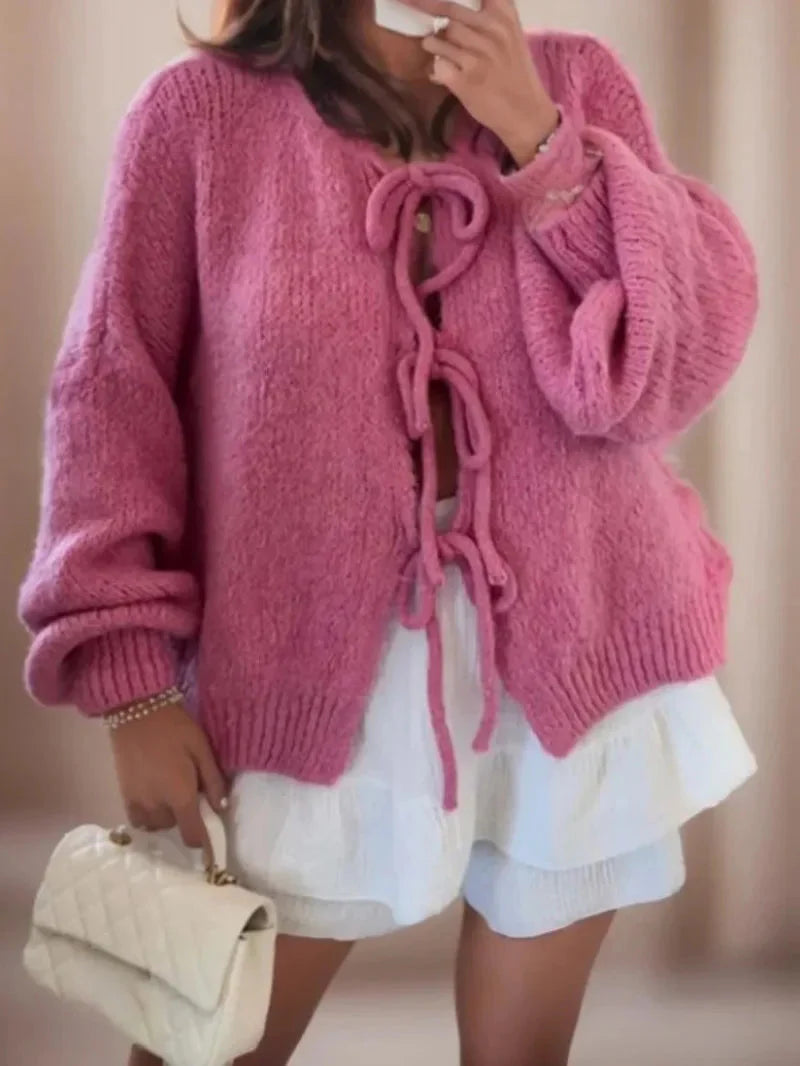 Cardigan med knytfront | Chunky | Oversized | Stickad kofta | Damstickat-Eva Jonsson
