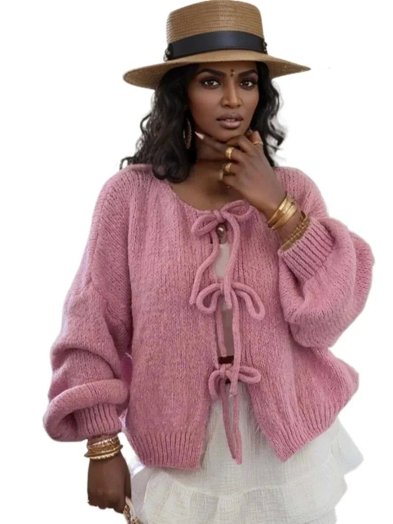 Cardigan med knytfront | Chunky | Oversized | Stickad kofta | Damstickat-Eva Jonsson