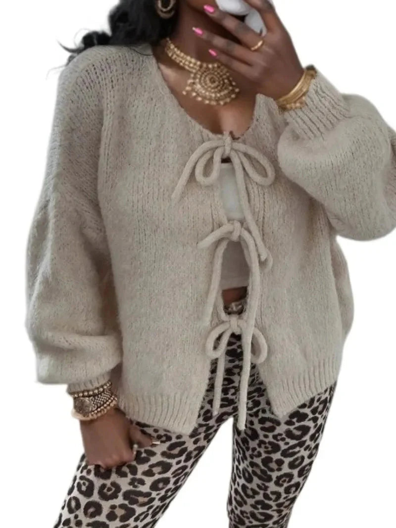 Cardigan med knytfront | Chunky | Oversized | Stickad kofta | Damstickat-Eva Jonsson