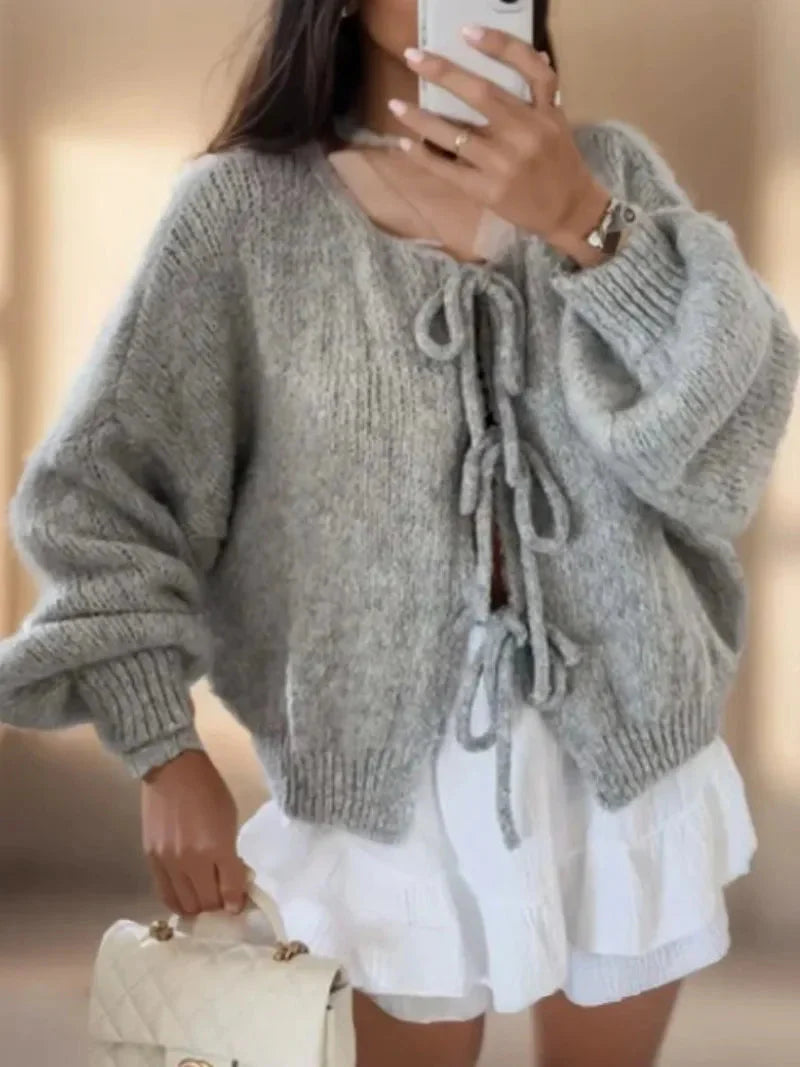 Cardigan med knytfront | Chunky | Oversized | Stickad kofta | Damstickat-Eva Jonsson