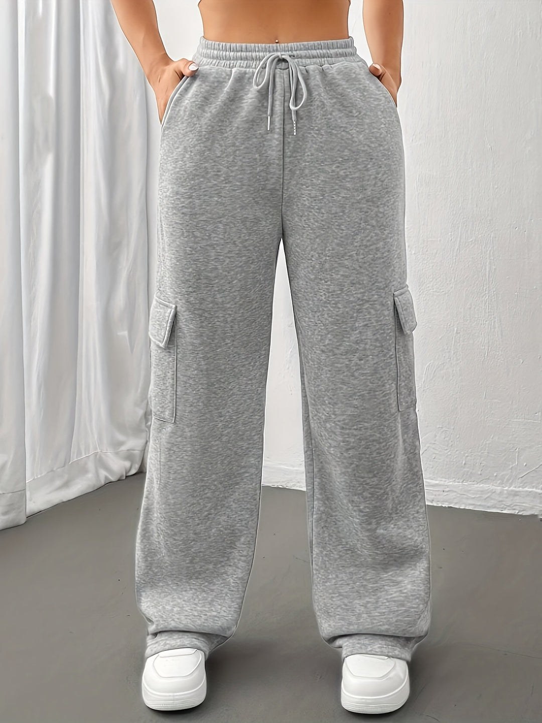 Cargo Sweatpants - Elastisk Midja - Dragsko - Joggers med vida ben - Cargo Joggers för dam-Eva Jonsson