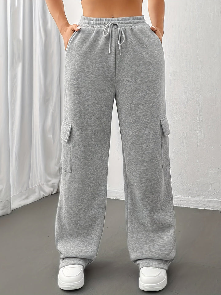 Cargo Sweatpants - Elastisk Midja - Dragsko - Joggers med vida ben - Cargo Joggers för dam-Eva Jonsson