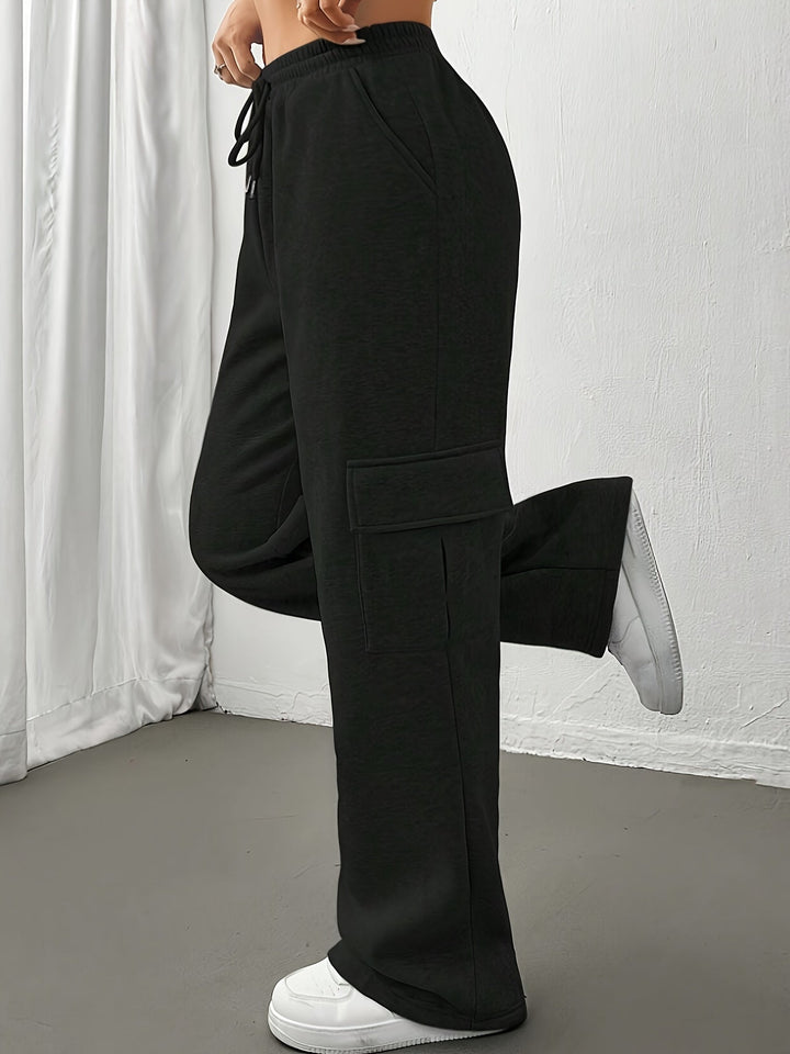 Cargo Sweatpants - Elastisk Midja - Dragsko - Joggers med vida ben - Cargo Joggers för dam-Eva Jonsson