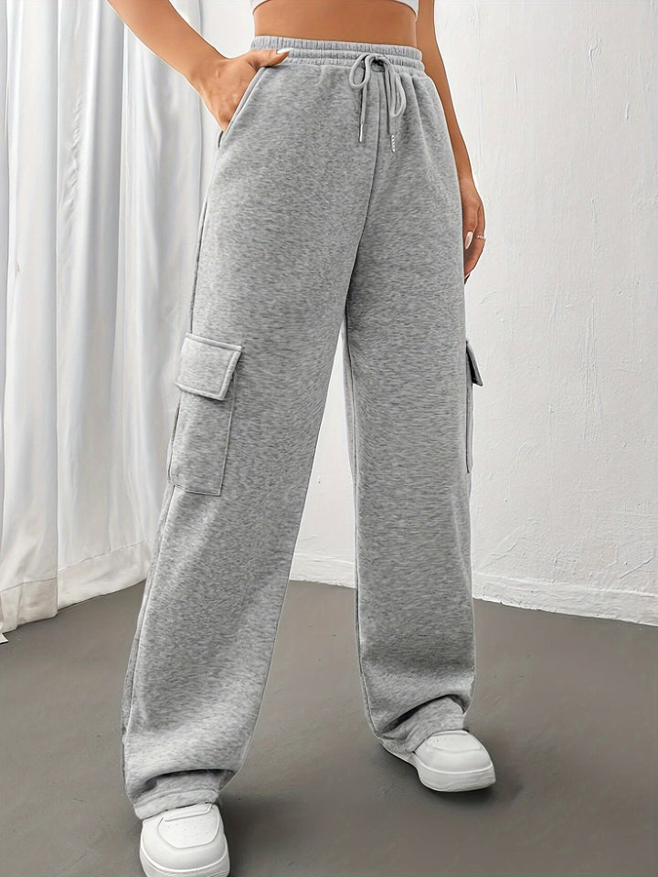 Cargo Sweatpants - Elastisk Midja - Dragsko - Joggers med vida ben - Cargo Joggers för dam-Eva Jonsson
