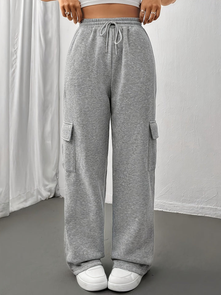Cargo Sweatpants - Elastisk Midja - Dragsko - Joggers med vida ben - Cargo Joggers för dam-Eva Jonsson
