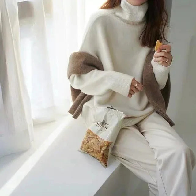 Cashmere Jumper - Stickad - Rullhals - Turtleneck Jumper - Damstickat-Eva Jonsson