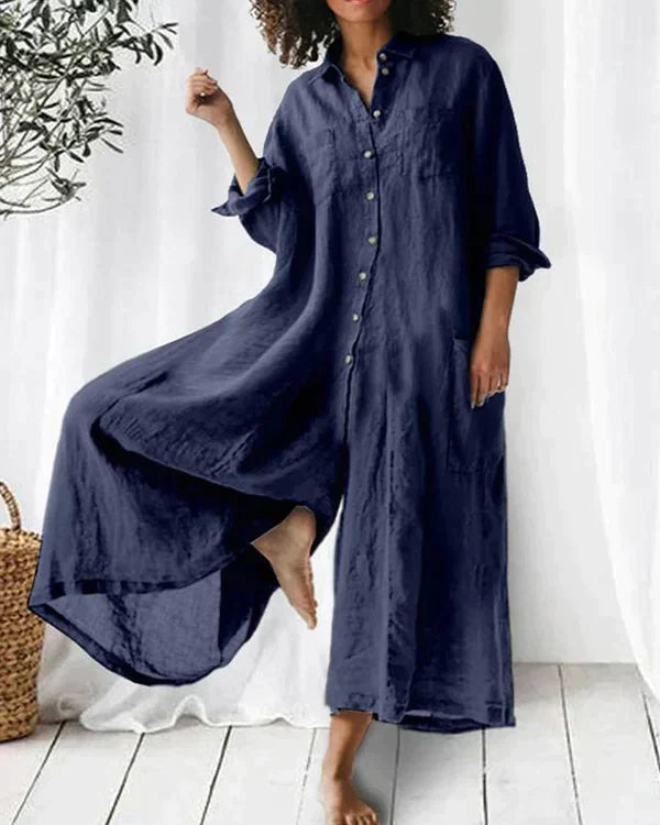 Casual Jumpsuit | Löst sittande | Knäppt | Långärmad Jumpsuit | Jumpsuit med vida ben-Eva Jonsson