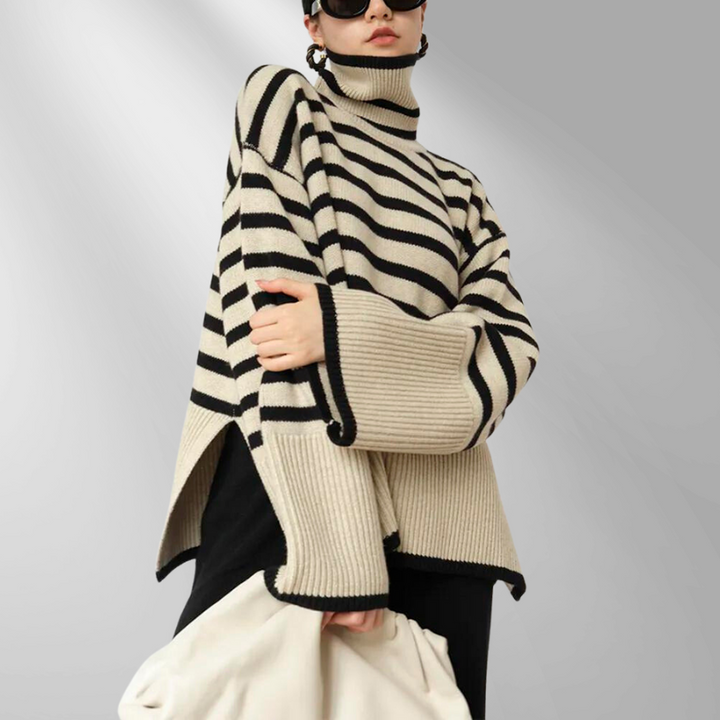 Chanela Turtleneck-Tröja | Loose randig pullover för kvinnor-Eva Jonsson