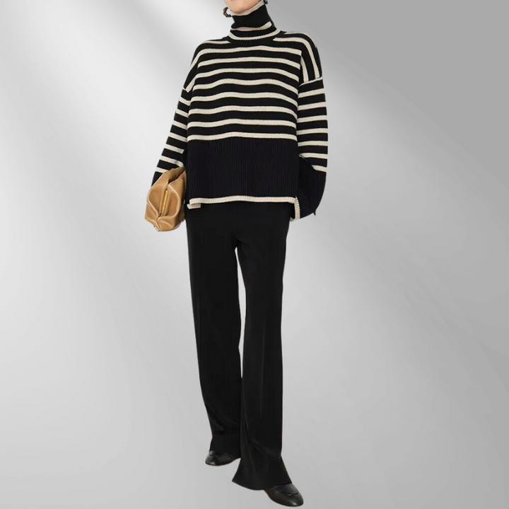 Chanela Turtleneck-Tröja | Loose randig pullover för kvinnor-Eva Jonsson