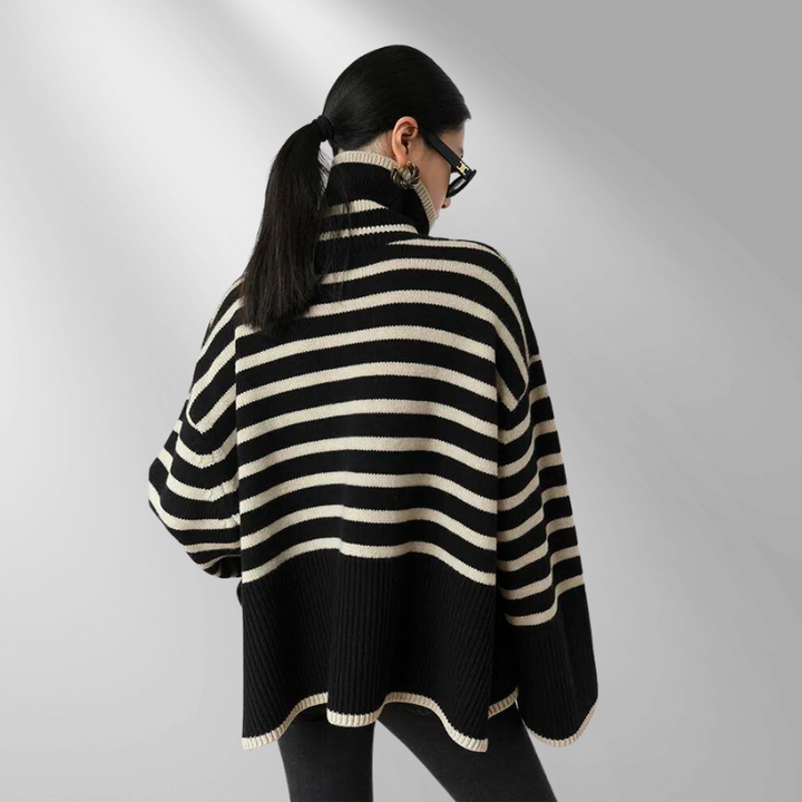 Chanela Turtleneck-Tröja | Loose randig pullover för kvinnor-Eva Jonsson