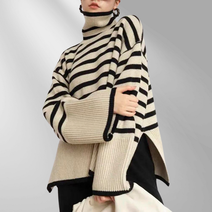 Chanela Turtleneck-Tröja | Loose randig pullover för kvinnor-Eva Jonsson