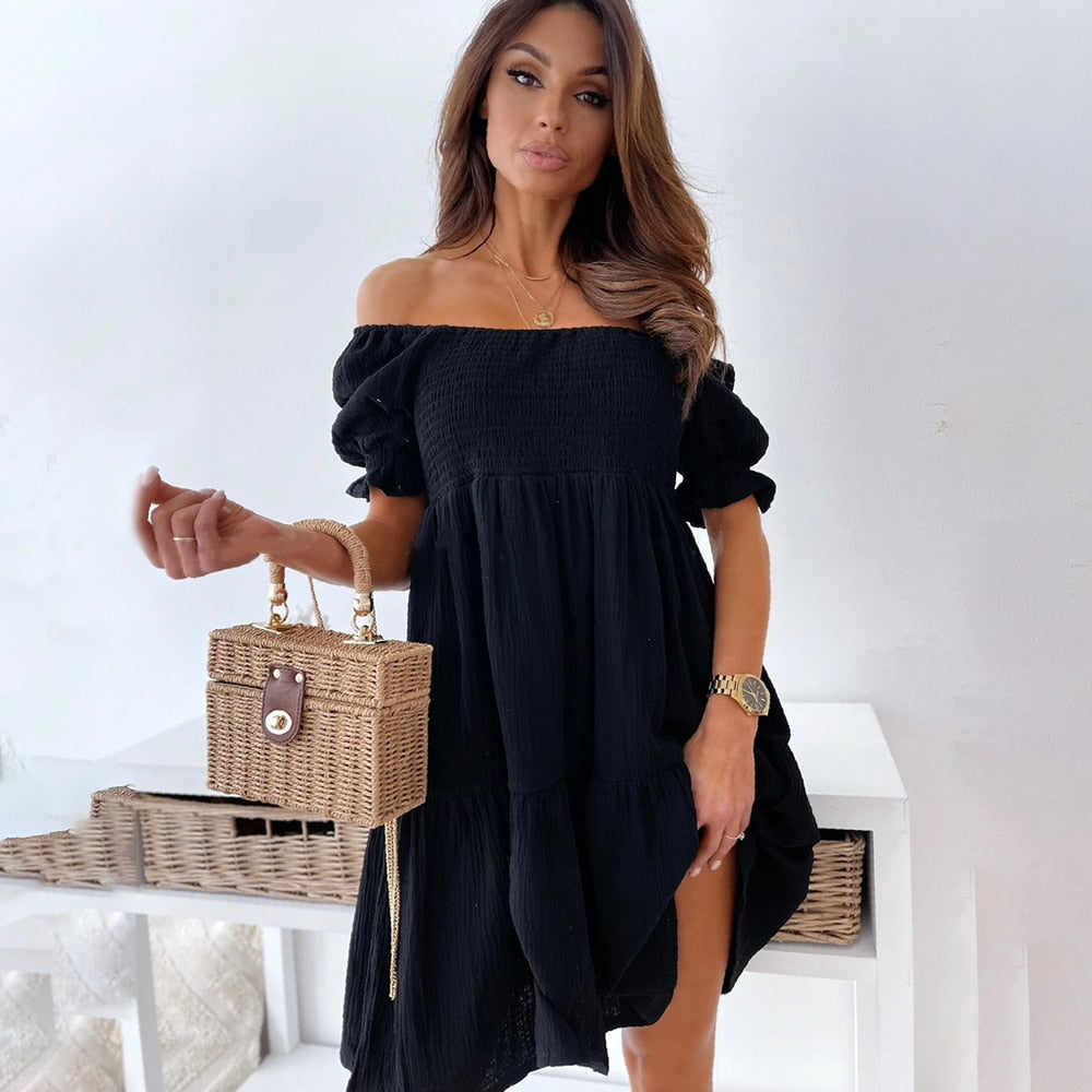 Charley - Snygg Sommarklänning med Off Shoulder-design-Eva Jonsson