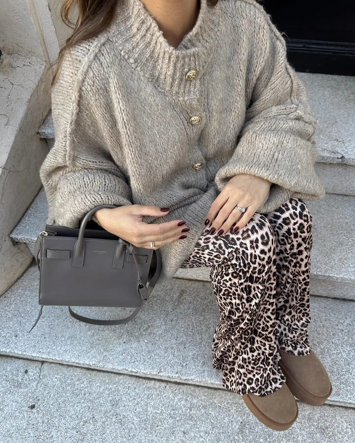Chunky Cardigan - Överdimensionerad stickad cardigan med hög hals för kvinnor-Eva Jonsson