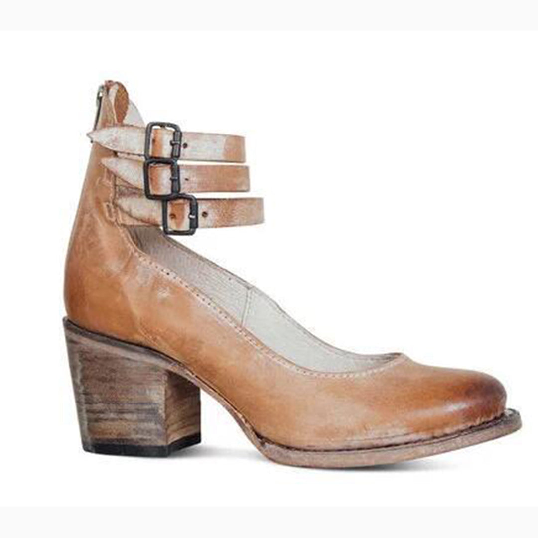 Chunky Heels - Damskor med ankelrem och blockklack med stängd tå-Eva Jonsson