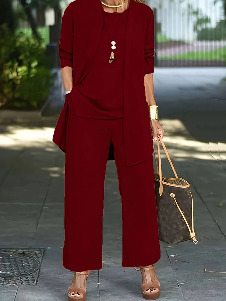 Co-Ord Set - 3-delat Set för Dam med Kofta och Vida Byxor för Sommaren-Eva Jonsson