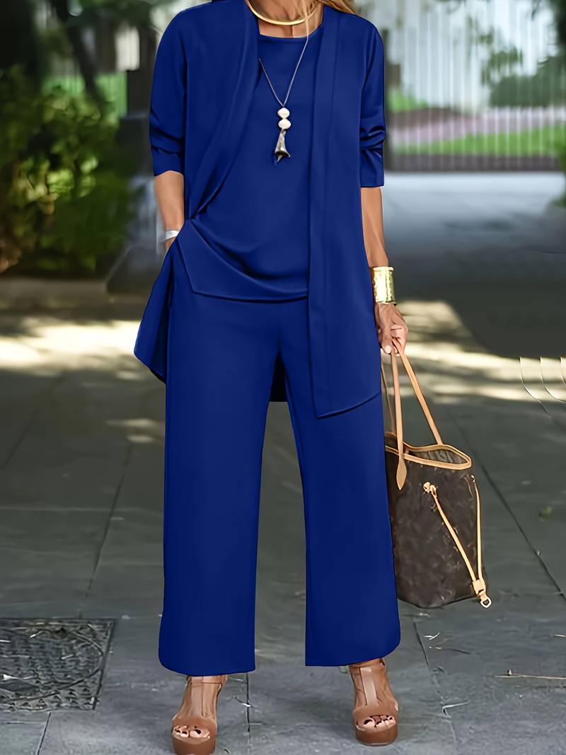Co-Ord Set - 3-delat Set för Dam med Kofta och Vida Byxor för Sommaren-Eva Jonsson