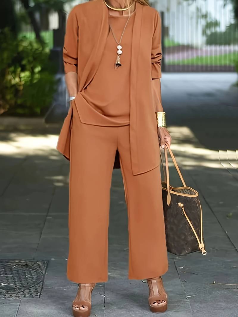 Co-Ord Set - 3-delat Set för Dam med Kofta och Vida Byxor för Sommaren-Eva Jonsson
