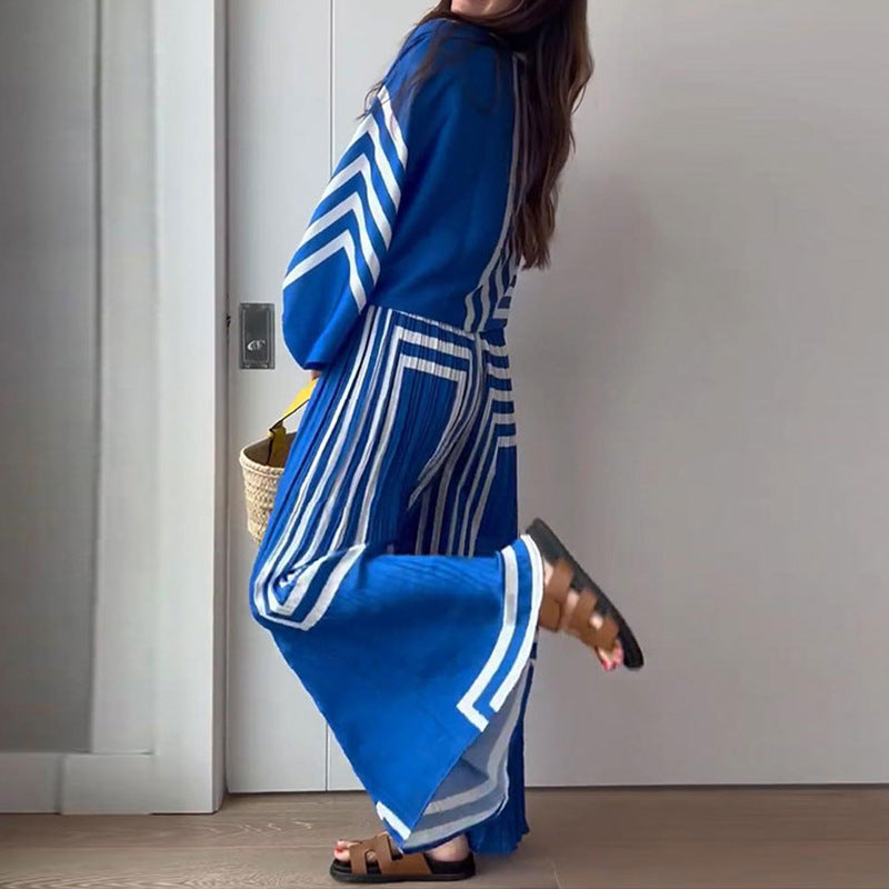 Co-Ord Set | Blå | Långärmad | Byxor med vida ben och topp | Tvådelat set för kvinnor-Eva Jonsson