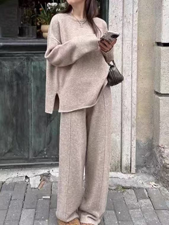 Co-Ord Set | Långärmad | Vida ben | Stickat tvådelat set | Loungewear för kvinnor-Eva Jonsson