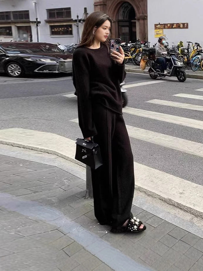 Co-Ord Set | Långärmad | Vida ben | Stickat tvådelat set | Loungewear för kvinnor-Eva Jonsson