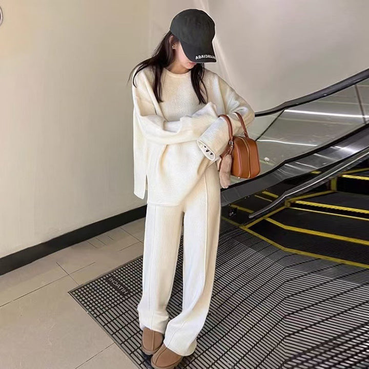 Co-Ord Set | Långärmad | Vida ben | Stickat tvådelat set | Loungewear för kvinnor-Eva Jonsson