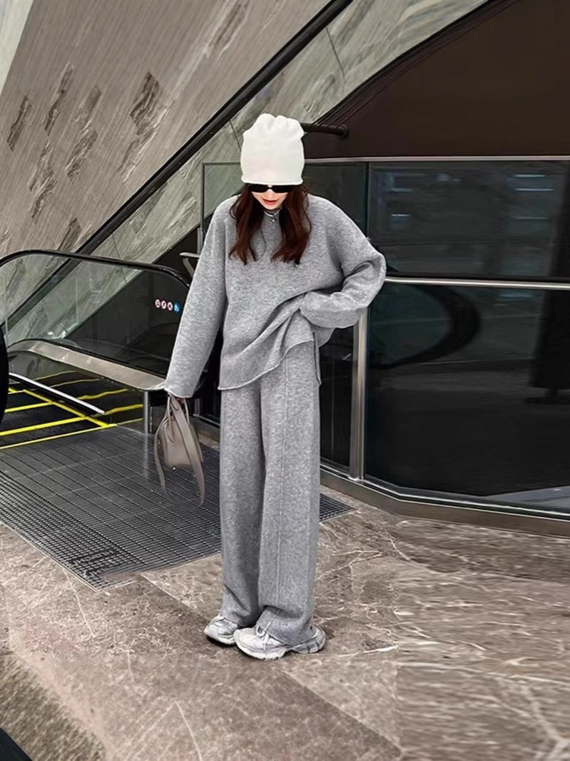 Co-Ord Set | Långärmad | Vida ben | Stickat tvådelat set | Loungewear för kvinnor-Eva Jonsson